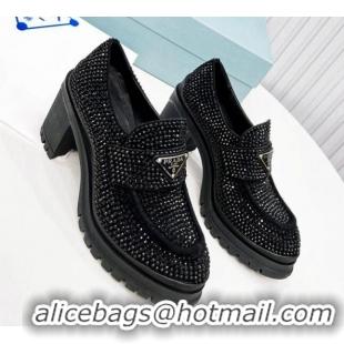 Pretty Style Prada Crystal Heel Loafers Black 113072