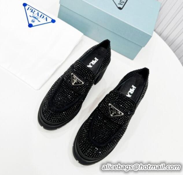 Pretty Style Prada Crystal Heel Loafers Black 113072