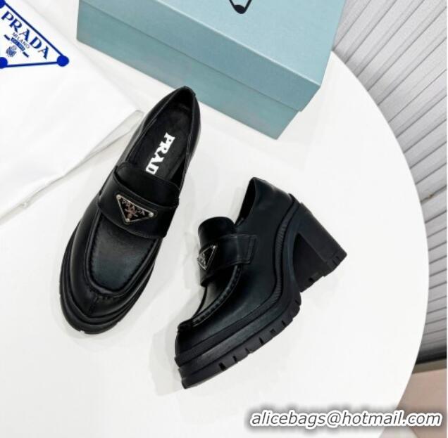 Good Quality Prada Calfskin Heel Loafers Black 113073