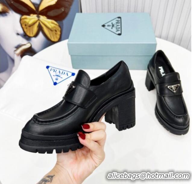 Good Quality Prada Calfskin Heel Loafers Black 113073