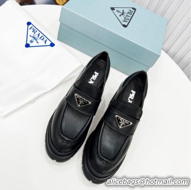 Good Quality Prada Calfskin Heel Loafers Black 113073