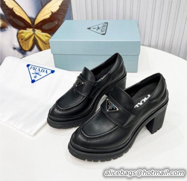 Good Quality Prada Calfskin Heel Loafers Black 113073