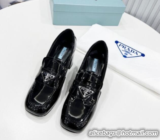 Lowest Price Prada Patent Leather Medium Heel Loafers 7.5cm Black 113079