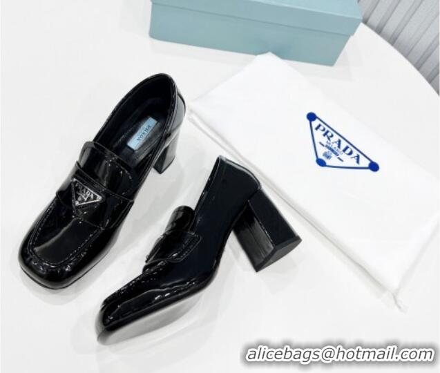 Lowest Price Prada Patent Leather Medium Heel Loafers 7.5cm Black 113079