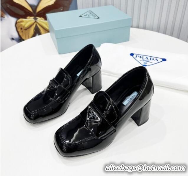 Lowest Price Prada Patent Leather Medium Heel Loafers 7.5cm Black 113079