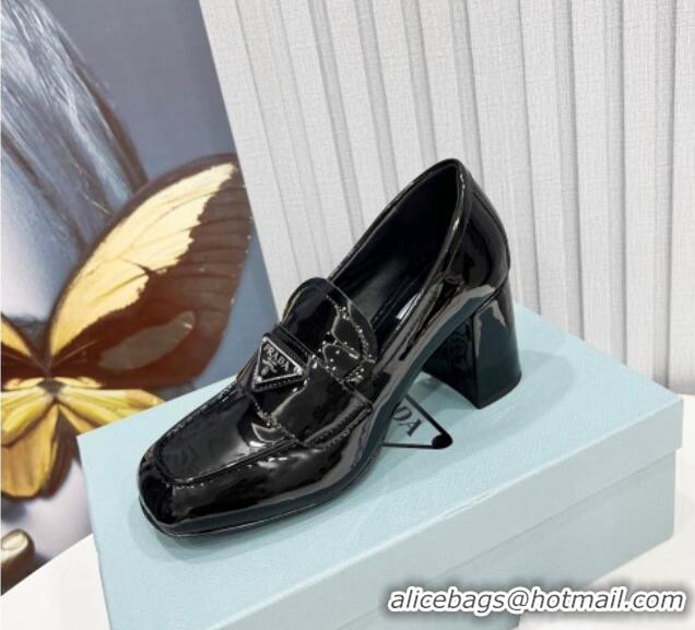 Lowest Price Prada Patent Leather Medium Heel Loafers 7.5cm Black 113079