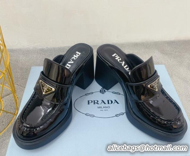 Best Product Prada Patent Leather High Heel Mules 8.5cm Black 113080