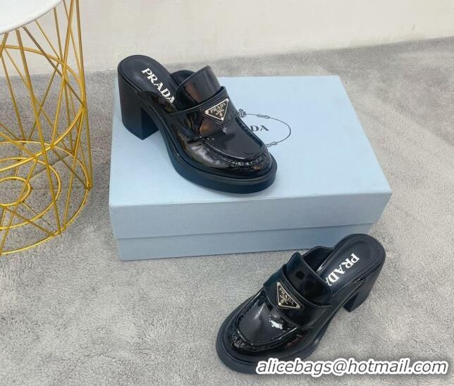 Best Product Prada Patent Leather High Heel Mules 8.5cm Black 113080