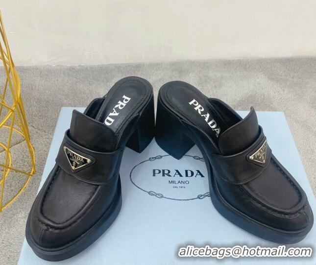 Crafted Prada Calf Leather High Heel Mules 8.5cm Black 113081