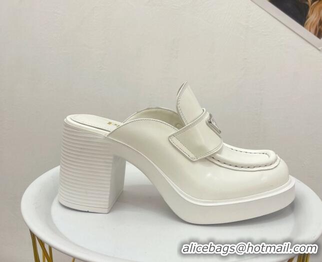 Lower Price Prada Brushed Leather High Heel Mules 8.5cm White 113082