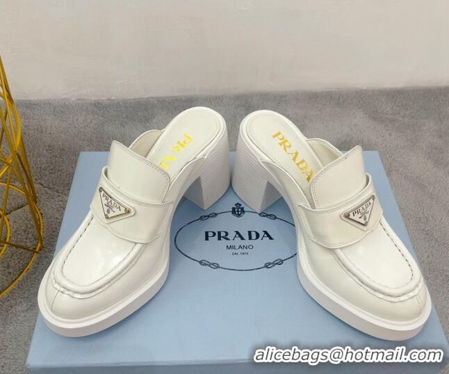 Lower Price Prada Brushed Leather High Heel Mules 8.5cm White 113082