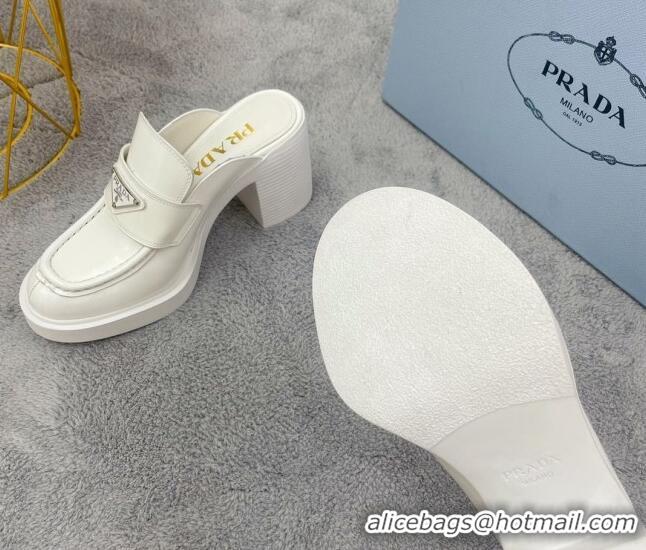 Lower Price Prada Brushed Leather High Heel Mules 8.5cm White 113082