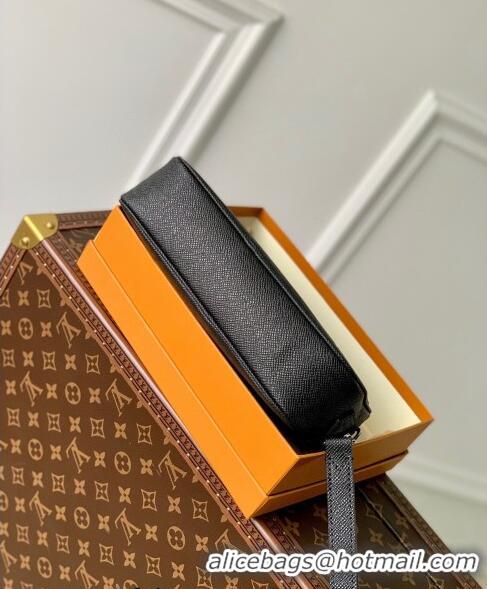 Most Popular Louis Vuitton Pochette Kasai Clutch in Black Taiga Leather M33409 2023