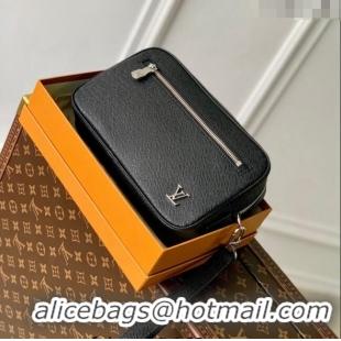 Low Cost Louis Vuitton Pochette Kasai Clutch in Black Taiga Leather M30441 2023