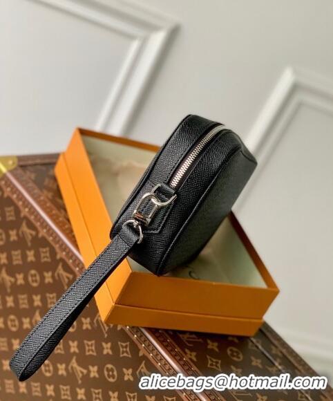 Low Cost Louis Vuitton Pochette Kasai Clutch in Black Taiga Leather M30441 2023