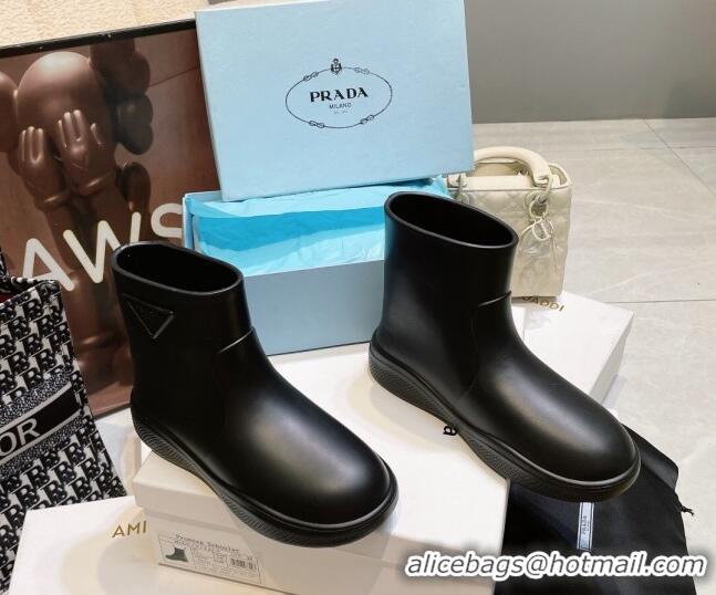 Popular Style Prada Rubber Ankle Rain Boots Black 120328