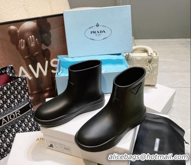 Popular Style Prada Rubber Ankle Rain Boots Black 120328