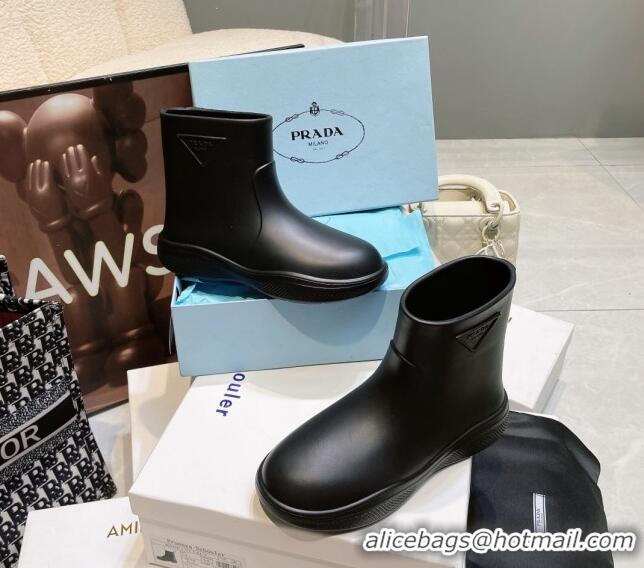 Popular Style Prada Rubber Ankle Rain Boots Black 120328