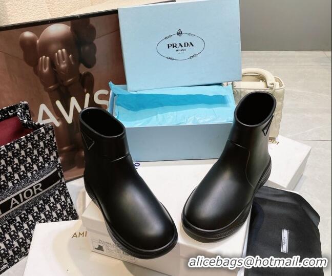 Popular Style Prada Rubber Ankle Rain Boots Black 120328