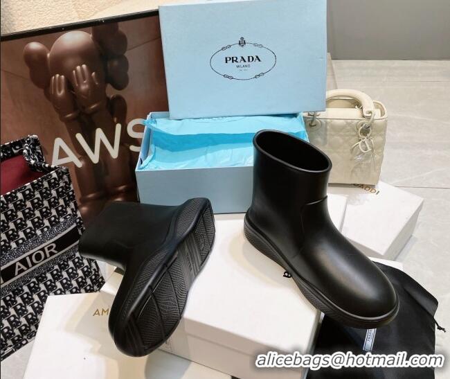 Popular Style Prada Rubber Ankle Rain Boots Black 120328