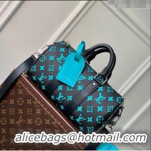 New Fashion Louis Vuitton Keepall Bandouliere 25 Bag in Monogram Playground Canvas M21938 Black/Blue 2023