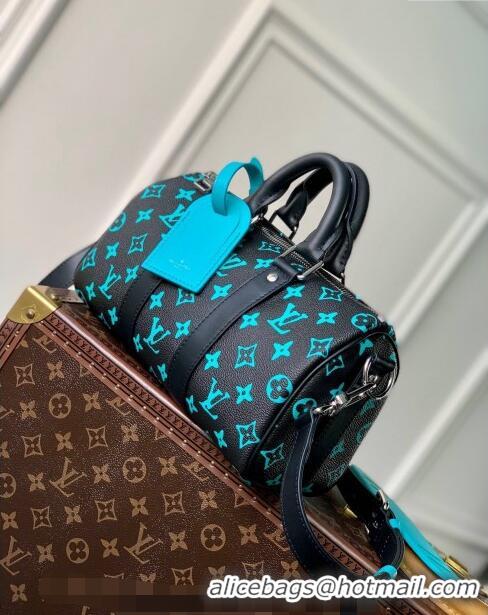 New Fashion Louis Vuitton Keepall Bandouliere 25 Bag in Monogram Playground Canvas M21938 Black/Blue 2023