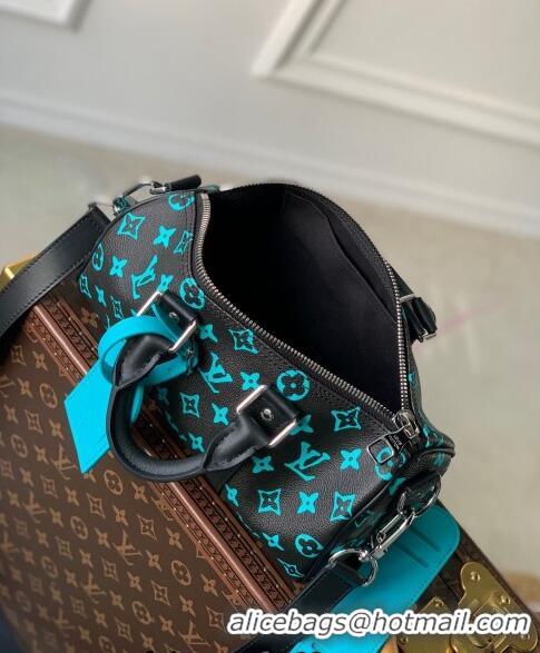 New Fashion Louis Vuitton Keepall Bandouliere 25 Bag in Monogram Playground Canvas M21938 Black/Blue 2023