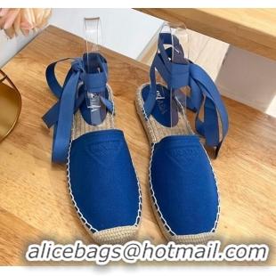 Classic Hot Prada Canvas Flat Espadrilles with Laces Blue 122401