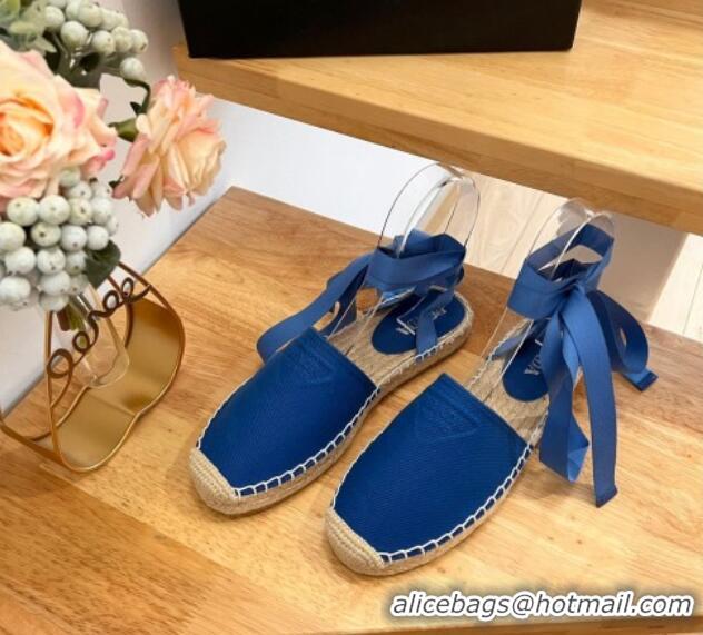 Classic Hot Prada Canvas Flat Espadrilles with Laces Blue 122401