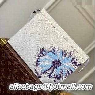 Buy Discount Louis Vuitton LVxYK Pochette Voyage Clutch in White Taurillon Monogram Leather with Flower Print M21681 202