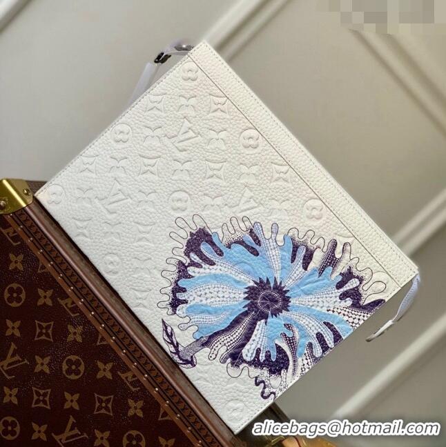 Buy Discount Louis Vuitton LVxYK Pochette Voyage Clutch in White Taurillon Monogram Leather with Flower Print M21681 202