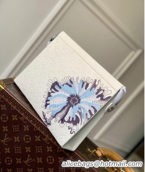 Buy Discount Louis Vuitton LVxYK Pochette Voyage Clutch in White Taurillon Monogram Leather with Flower Print M21681 202