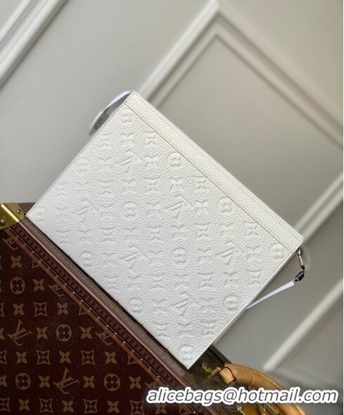 Buy Discount Louis Vuitton LVxYK Pochette Voyage Clutch in White Taurillon Monogram Leather with Flower Print M21681 202