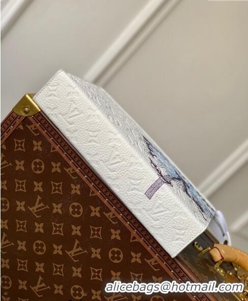 Buy Discount Louis Vuitton LVxYK Pochette Voyage Clutch in White Taurillon Monogram Leather with Flower Print M21681 202