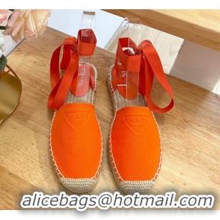 Durable Prada Canvas Flat Espadrilles with Laces Orange 2122402