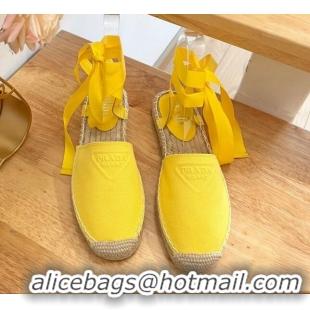 Good Product Prada Canvas Flat Espadrilles with Laces Yellow 122403