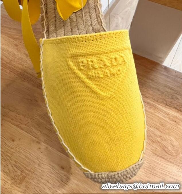 Good Product Prada Canvas Flat Espadrilles with Laces Yellow 122403