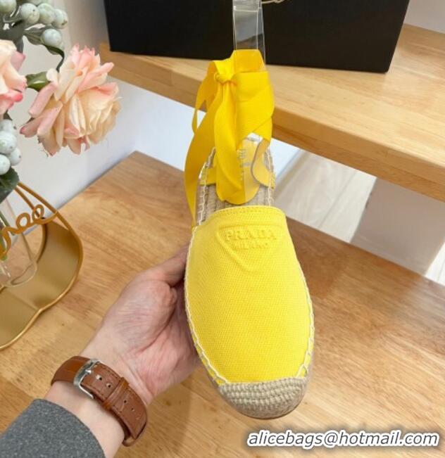 Good Product Prada Canvas Flat Espadrilles with Laces Yellow 122403