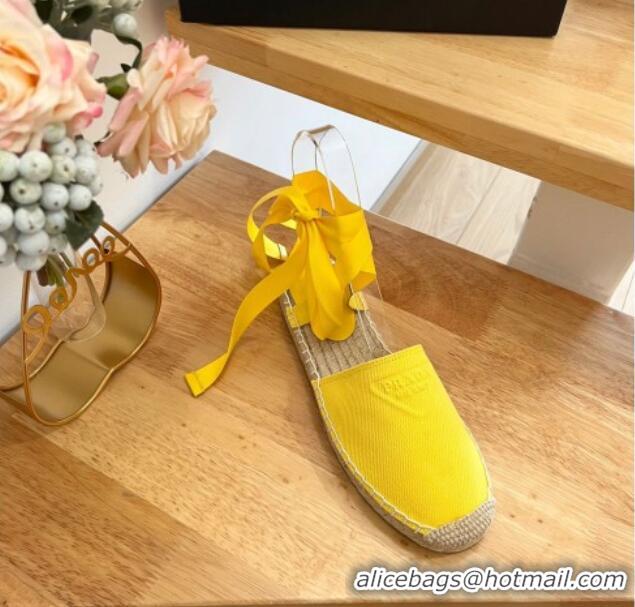 Good Product Prada Canvas Flat Espadrilles with Laces Yellow 122403