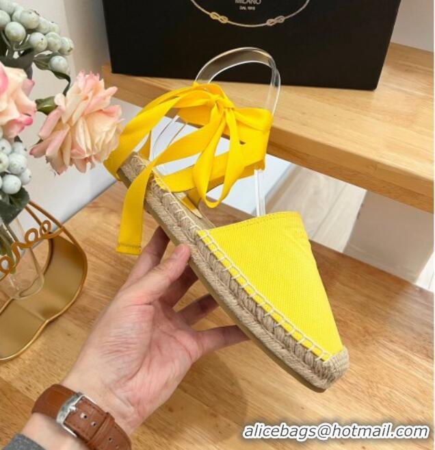 Good Product Prada Canvas Flat Espadrilles with Laces Yellow 122403