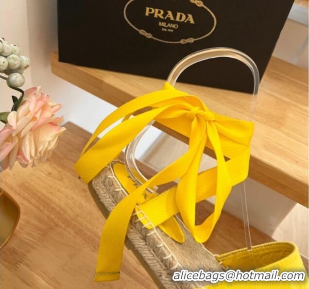 Good Product Prada Canvas Flat Espadrilles with Laces Yellow 122403