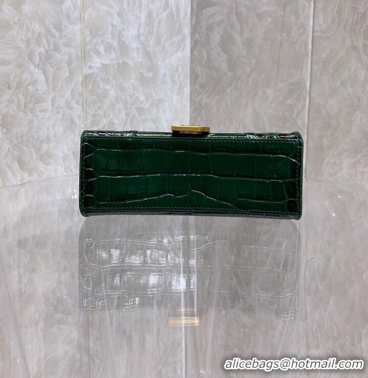 Top Quality Balenciaga HOURGLASS SMALL TOP HANDLE BAG crocodile embossed calfskin B108895E Dark Green