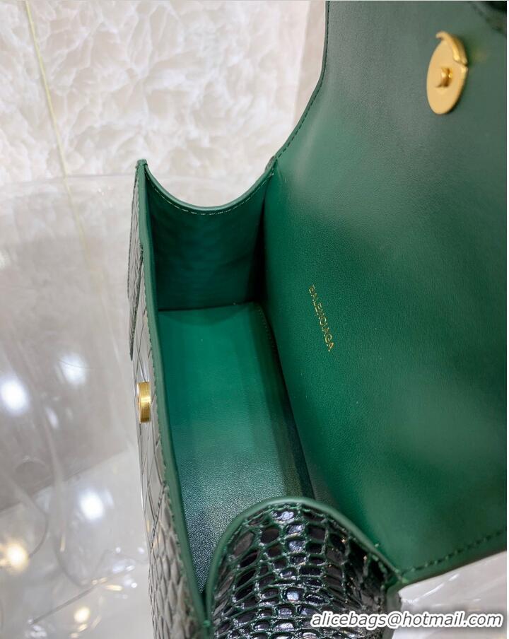 Top Quality Balenciaga HOURGLASS SMALL TOP HANDLE BAG crocodile embossed calfskin B108895E Dark Green