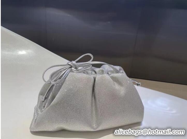 Promotional Bottega Veneta Mini crystals clutch with strap 585852 silver