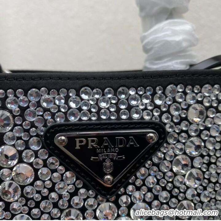 Good Taste Prada Panier satin bag with crystals 1BA373 black