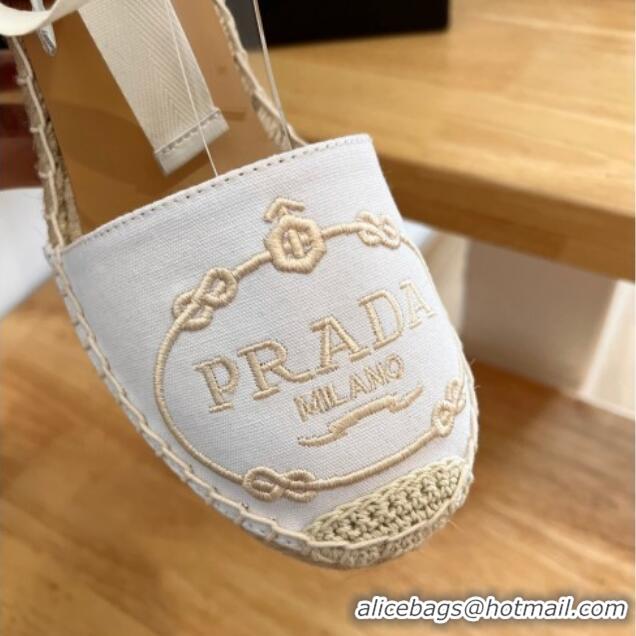 Unique Style Prada Canvas Wedge Espadrilles with Laces White 122407