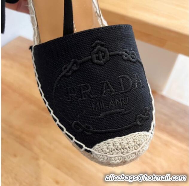 Low Price Prada Canvas Wedge Espadrilles with Laces Black 122408