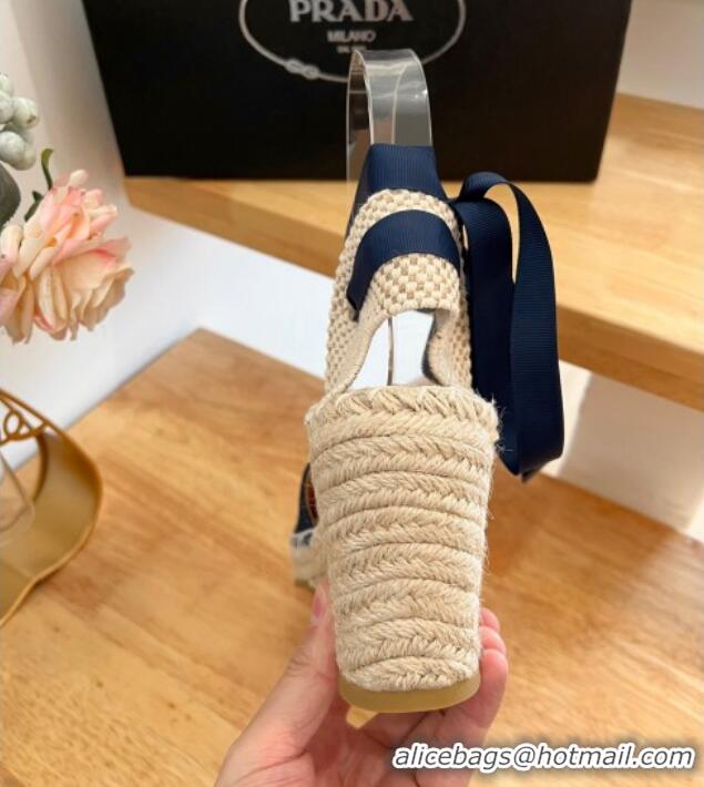 Purchase Prada Canvas Wedge Espadrilles with Laces Blue 122409