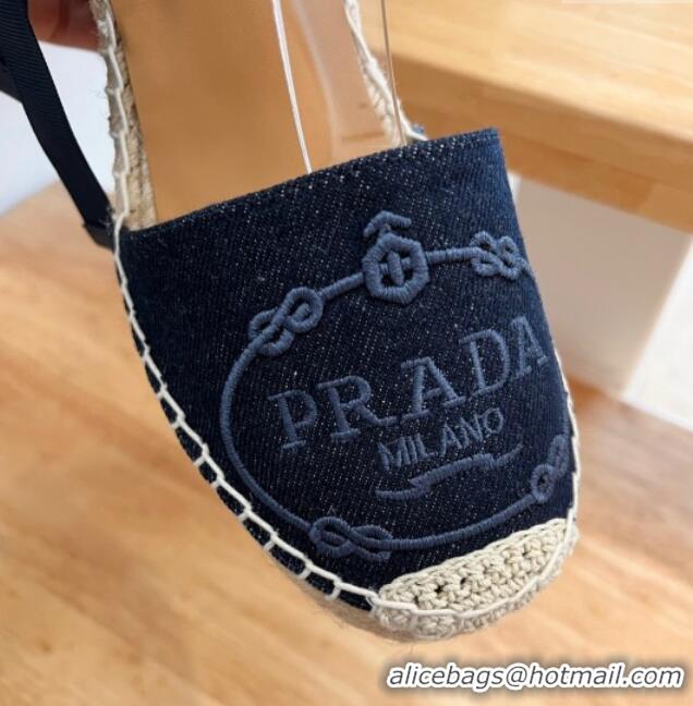 Purchase Prada Canvas Wedge Espadrilles with Laces Blue 122409