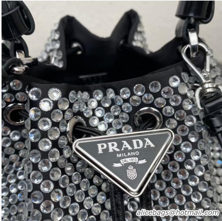 Famous Brand Prada Satin mini-bag with crystals 1BE067 black